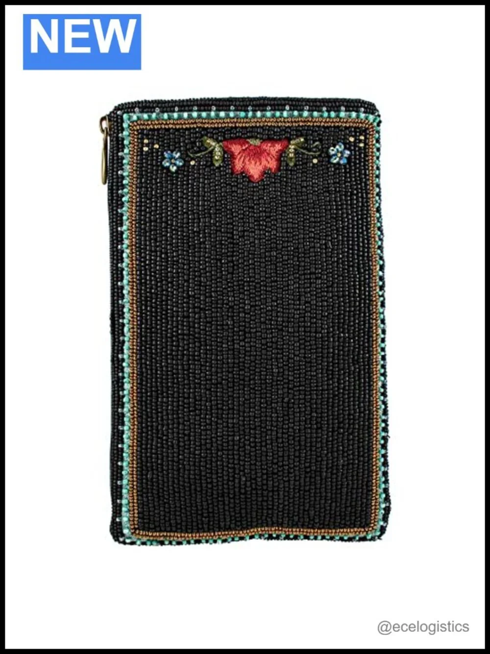 Handcrafted Beaded Crossbody Bag with Rhinestones and Tassel, Floral Evening
